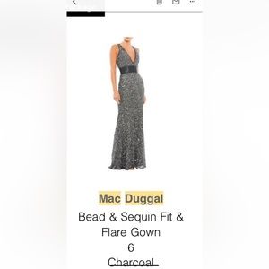 Mac Duggal formal gown. Charcoal sequence size 6, not altered. Small train.
